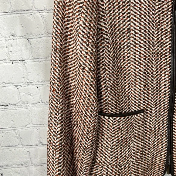Doncaster tweed brown and orange silk blend blazer with leather trim Sz 4 - Picture 5 of 8